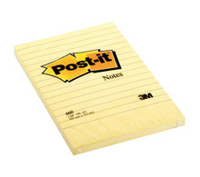 Блок самоклеящийся (стикер) POST-IT ORIGINAL 102х152 мм, 100 л., линованный, желтый, 660