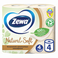 Бумага туалетная 4-х слойная 4 рулона (4х16 м), белая, ZEWA Natural Soft, 8533