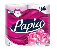 Бумага туалетная Papia "Secret Garden", 3-слойная, 4шт., ароматизир., розов. тиснение, белый
