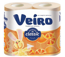 Бумага туалетная Veiro "Classic" 2-слойная, 4шт., ароматизир., тиснение, желтая