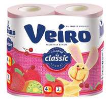 Бумага туалетная Veiro "Classic" 2-слойная, 4шт., ароматизир., тиснение, розовая