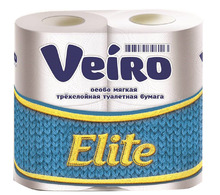 Бумага туалетная Veiro "Elite" 3-х слойн., 4шт., тиснение, белая