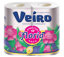 Бумага туалетная Veiro "Floria. Душистый пион" 2-х слойн., 4шт., тиснение, с рисунком, белая