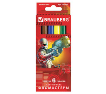 Фломастеры BRAUBERG "Star Patrol", 6 цветов, вентилируемый колпачок, картонная упаковка, увеличенный срок службы, 150543