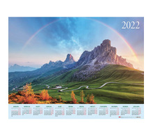 Календарь настенный листовой, 2022 г., формат А1 90х60 см, "Горные вершины", HATBER, Кл1_2, Кл1_25130