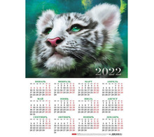 Календарь настенный листовой, 2022 г., формат А3 29х44 см, "Тигренок", HATBER, Кл3_26046