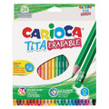 Карандаши цветные стираемые с резинкой CARIOCA "Erasable", 24 цвета, пластик, шестигранные, заточенные, 42938