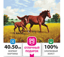 Картина по номерам 40х50 см, ОСТРОВ СОКРОВИЩ "Лошади на лугу", на подрамнике, акриловые краски, 3 кисти, 662464