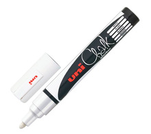 Маркер меловой UNI "Chalk", 1,8-2,5 мм, БЕЛЫЙ, влагостираемый, для гладких поверхностей, PWE-5M WHITE