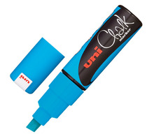 Маркер меловой UNI "Chalk", 8 мм, СИНИЙ, влагостираемый, для гладких поверхностей, PWE-8K L.BLUE