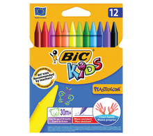 Мелки пластиковые BIC "Plastidecor", 12 цветов, ультрапрочные, круглые, картонная упаковка, подвес, 945764