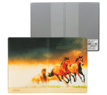 Обложка для паспорта "Лошади", кожзам, полноцветный рисунок, ДПС, 2203.Т9
