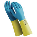 Перчатки латексно-неопреновые MANIPULA "Союз", хлопчатобумажное напыление, размер 10-10,5 (XL), синие/желтые, LN-F-05