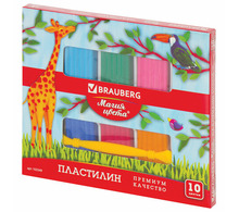 Пластилин классический BRAUBERG 10 цветов, 250 г, со стеком, ВЫСШЕЕ КАЧЕСТВО, картонная упаковка, 103349