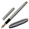 Ручка подарочная перьевая BRAUBERG Maestro, СИНЯЯ, корпус серебристый с золотистыми деталями, линия письма 0,25 мм, 143469