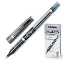 Ручка-роллер ZEBRA "Zeb-Roller DX5", ЧЕРНАЯ, корпус серебристый, узел 0,5 мм, линия письма 0,3 мм, EX-JB2-BK