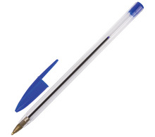 Ручка шариковая STAFF "Basic BP-01", письмо 750 метров, СИНЯЯ, длина корпуса 14 см, линия письма 0,5 мм, 141672