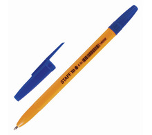 Ручка шариковая STAFF "ORANGE C-51", СИНЯЯ, корпус оранжевый, узел 1 мм, линия письма 0,5 мм, 143332
