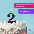 Свеча-цифра для торта "2" "Радужная", 9 см, ЗОЛОТАЯ СКАЗКА, с держателем, в блистере, 591435